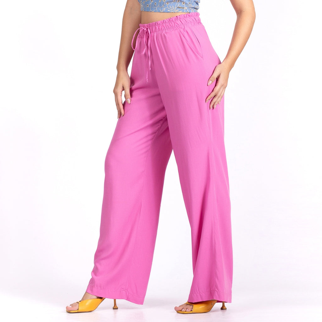 Calça Feminina Wide Leg De Elástico Em Viscose